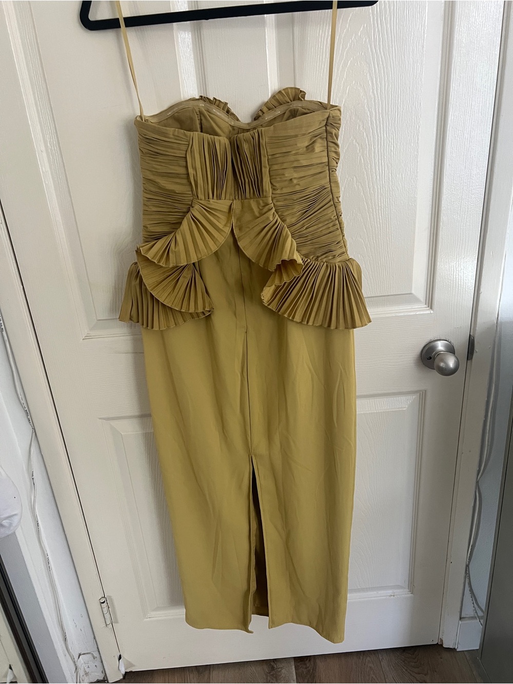 ASOS Mustard Yellow Strapless Ruffle Midi Dress - Picture 6 of 7